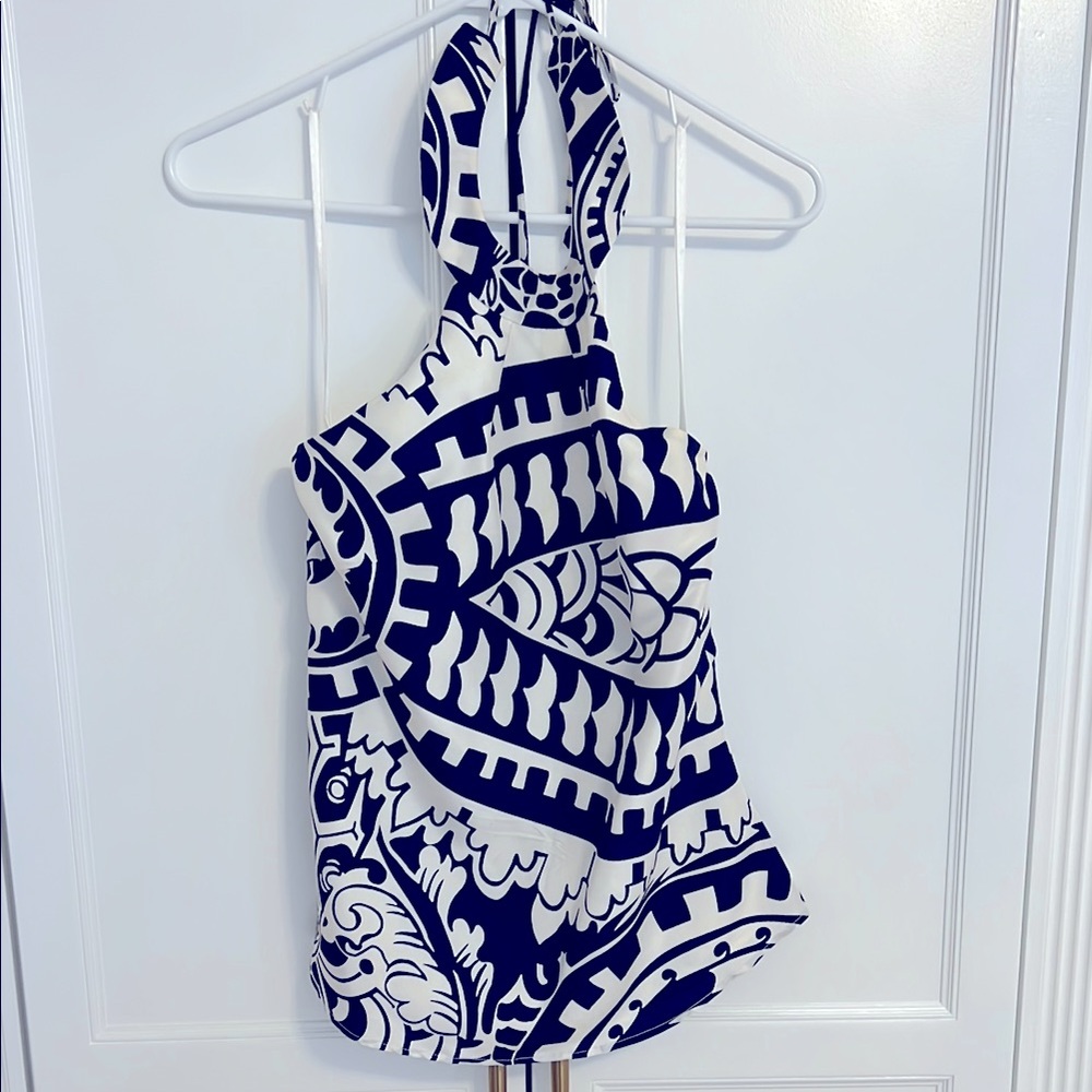 CK Bradley summertime / resort ware Navy & White Halter, 100% silk